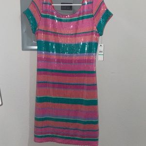 Laundry by Shelli Segal Sequin Stripe Short Sleeve Dress
